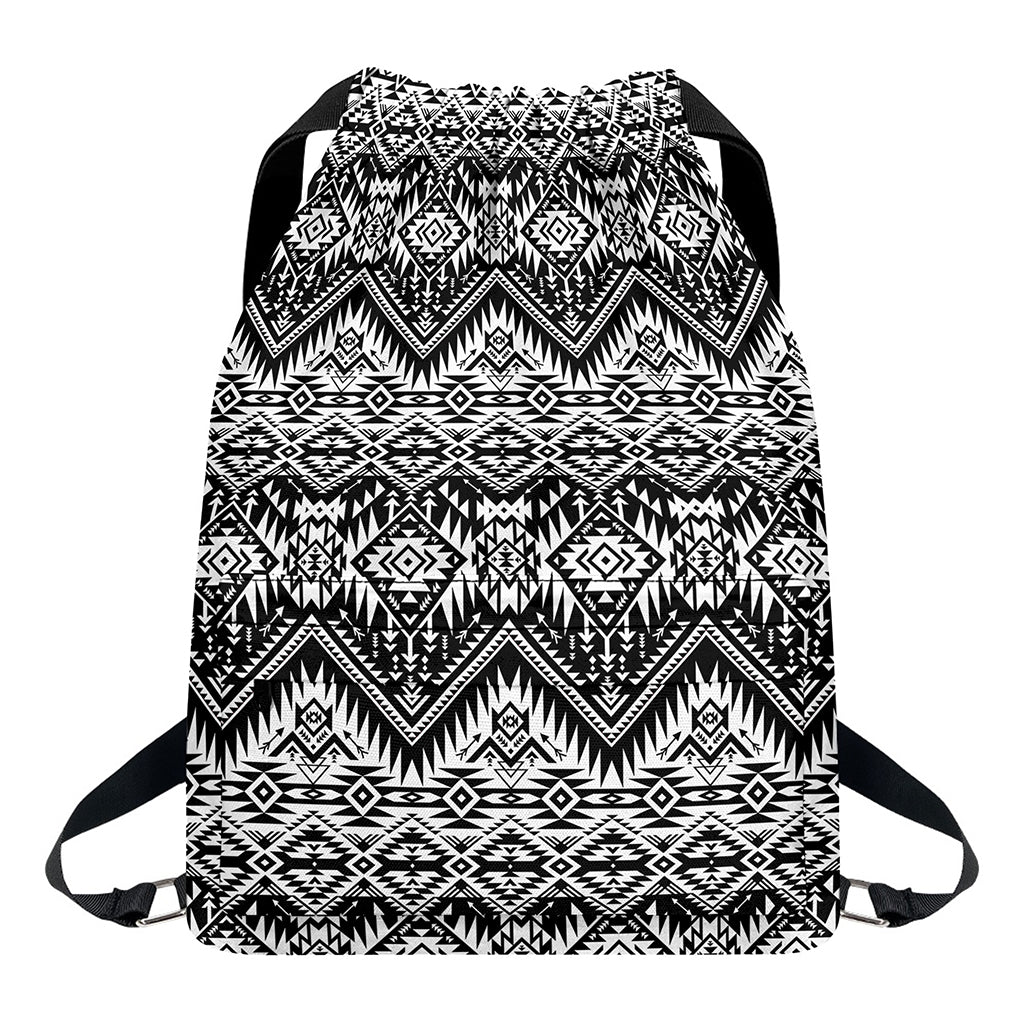 Black And White Navajo Print Drawstring Backpack