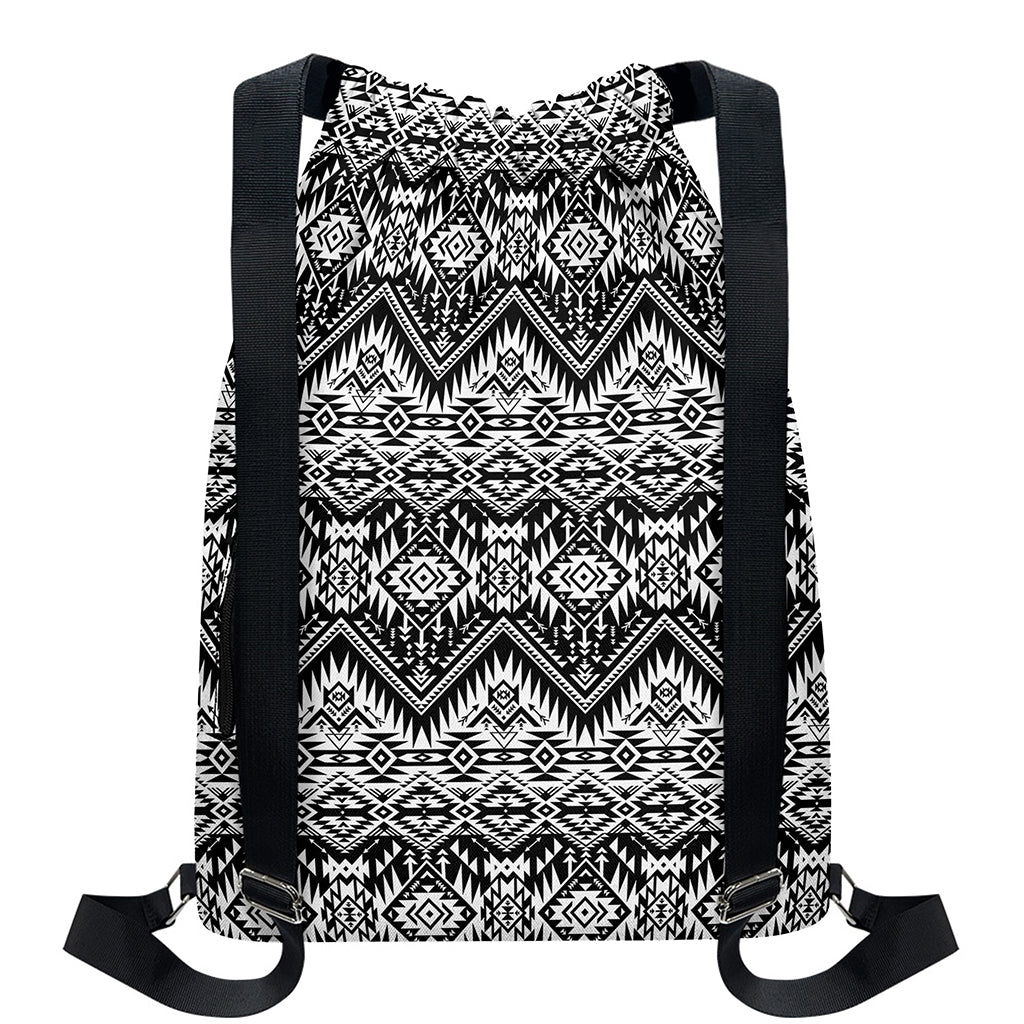 Black And White Navajo Print Drawstring Backpack