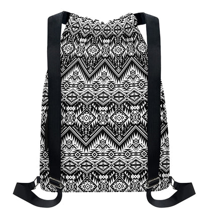 Black And White Navajo Print Drawstring Backpack