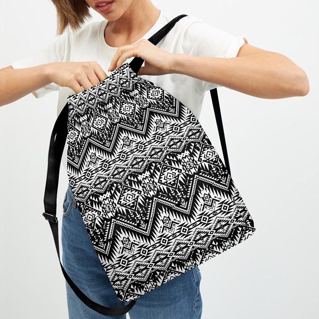 Black And White Navajo Print Drawstring Backpack