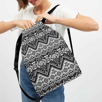 Black And White Navajo Print Drawstring Backpack