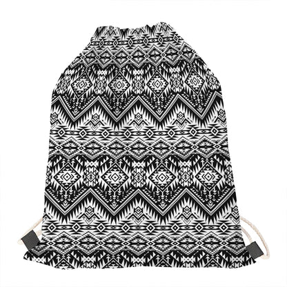 Black And White Navajo Print Drawstring Bag