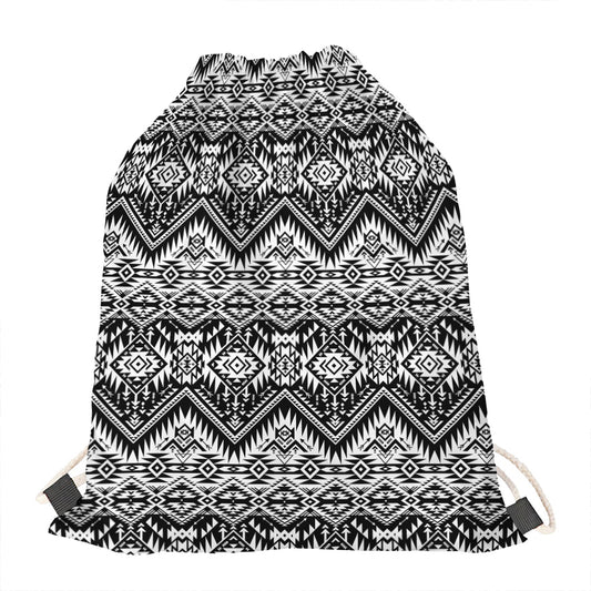 Black And White Navajo Print Drawstring Bag