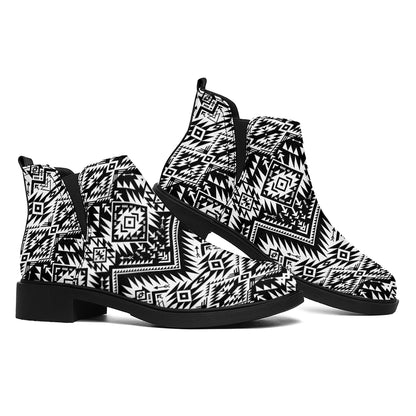 Black And White Navajo Print Flat Ankle Boots