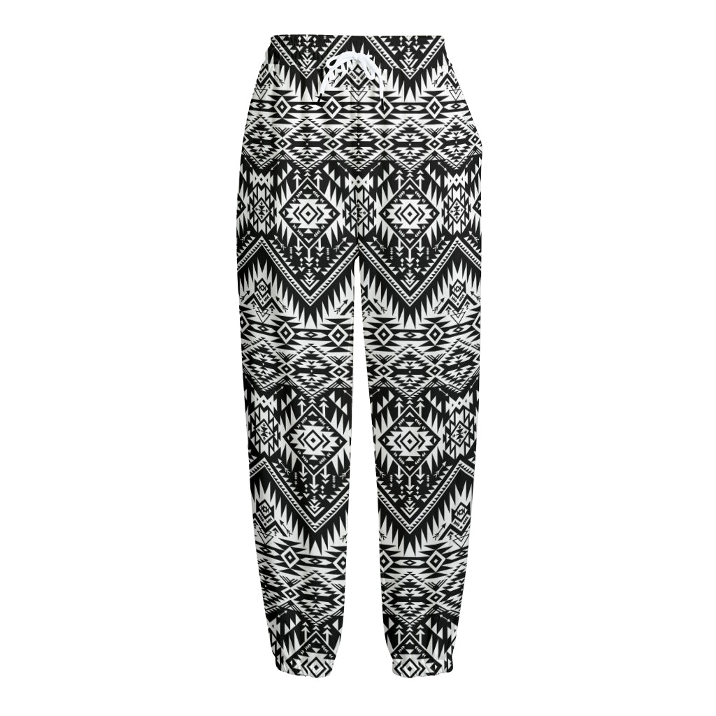 Black And White Navajo Print Fleece Lined Knit Pants