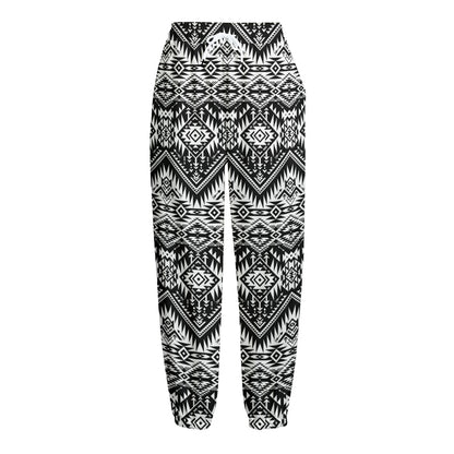 Black And White Navajo Print Fleece Lined Knit Pants