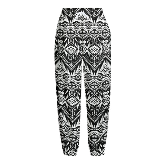 Black And White Navajo Print Fleece Lined Knit Pants