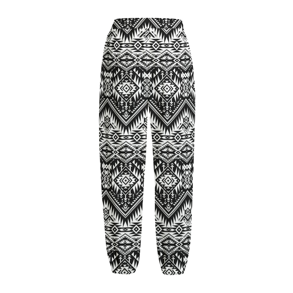 Black And White Navajo Print Fleece Lined Knit Pants