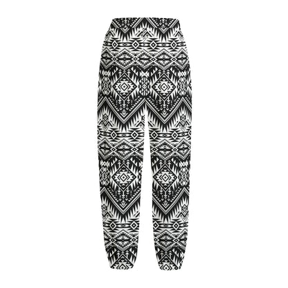 Black And White Navajo Print Fleece Lined Knit Pants