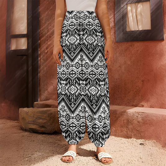 Black And White Navajo Print Harem Pants