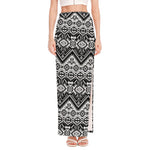 Black And White Navajo Print High Slit Maxi Skirt