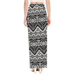 Black And White Navajo Print High Slit Maxi Skirt