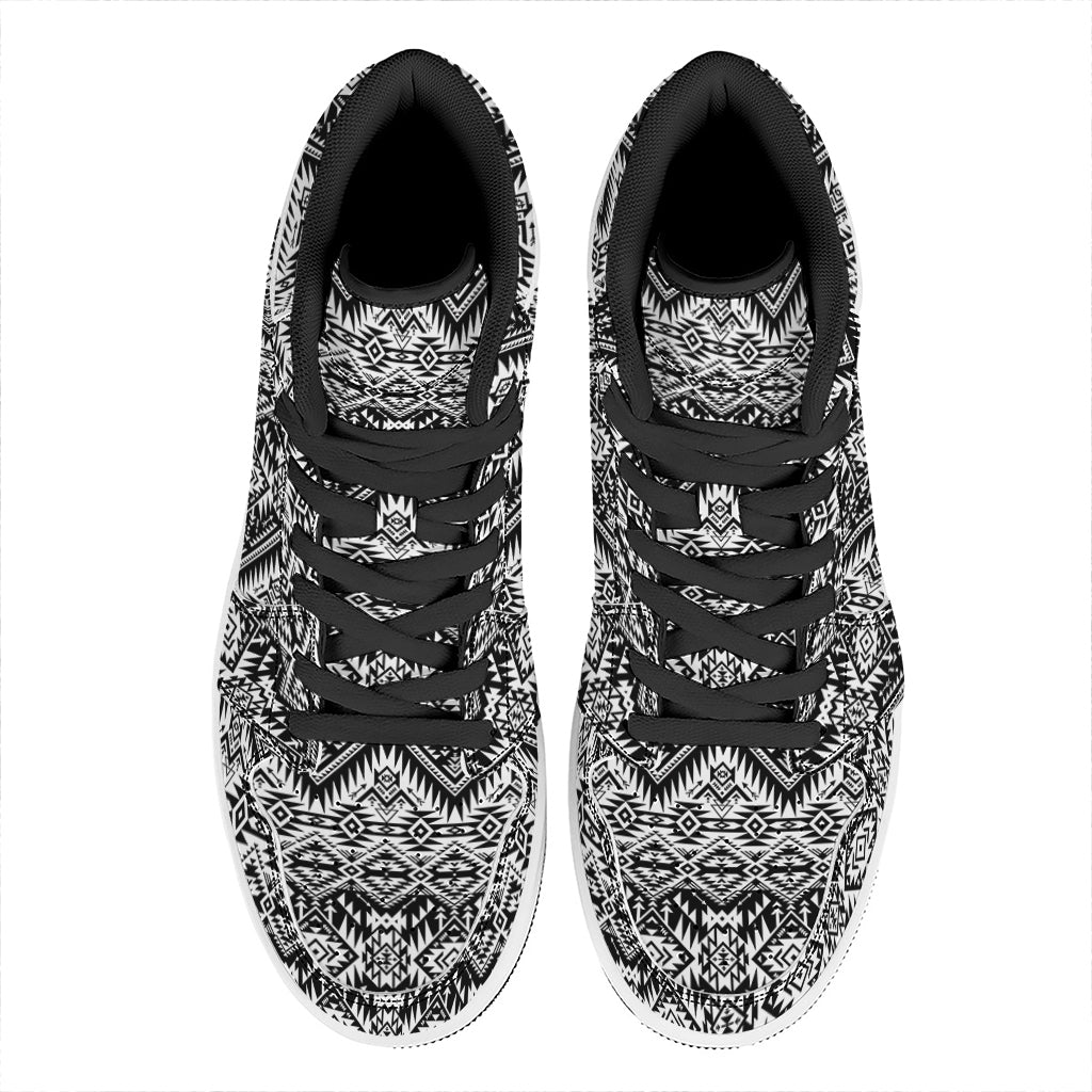 Black And White Navajo Print High Top Leather Sneakers