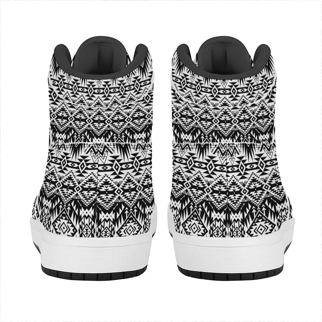 Black And White Navajo Print High Top Leather Sneakers