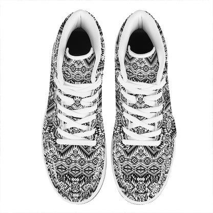 Black And White Navajo Print High Top Leather Sneakers