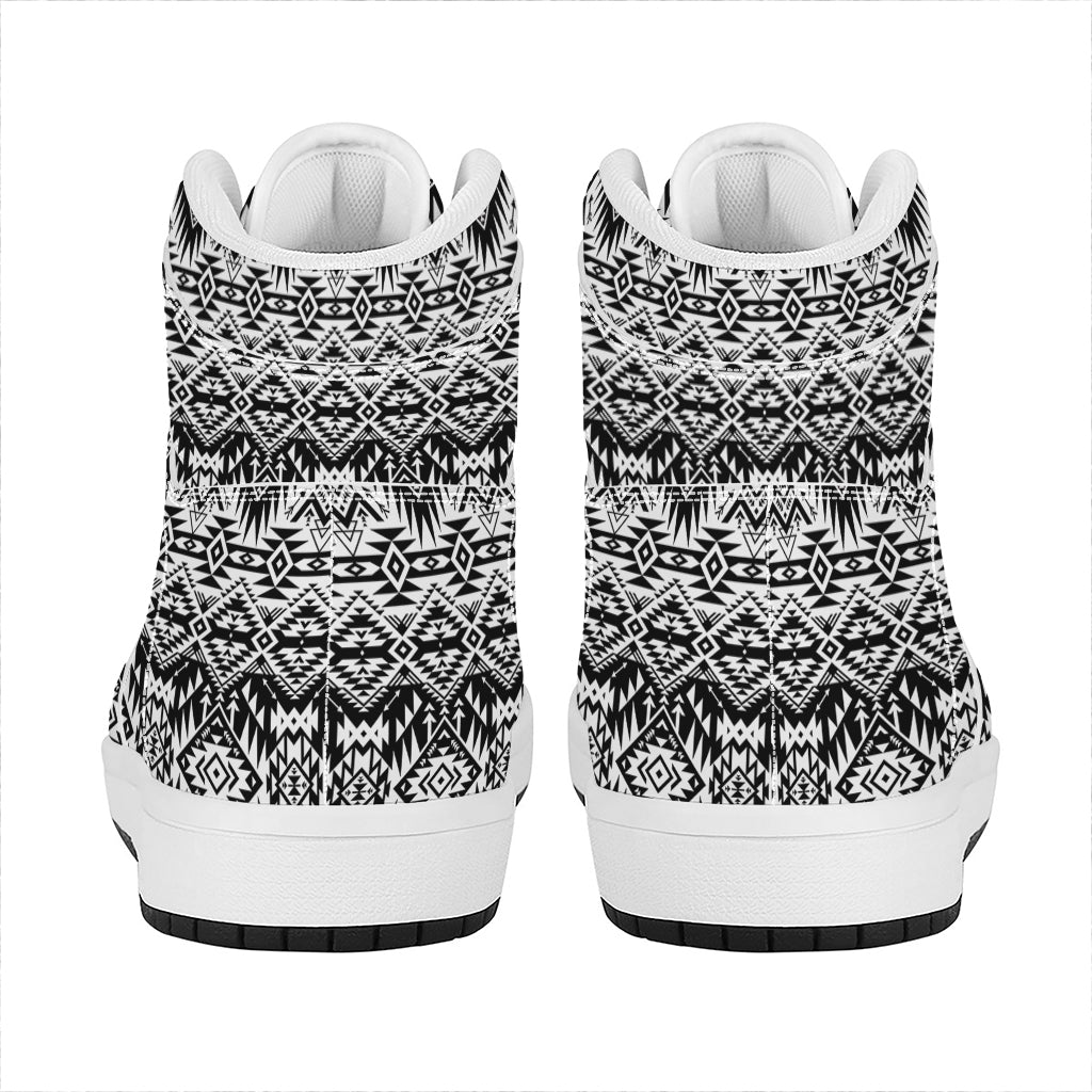 Black And White Navajo Print High Top Leather Sneakers