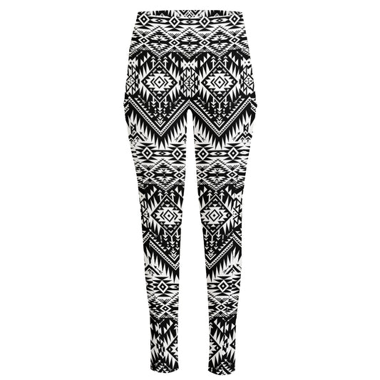 Black And White Navajo Print High-Waisted Pocket Leggings