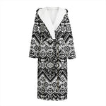 Black And White Navajo Print Hooded Bathrobe