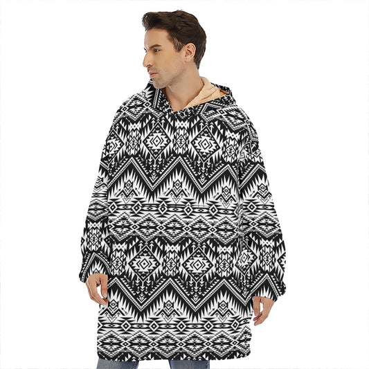 Black And White Navajo Print Hoodie Blanket