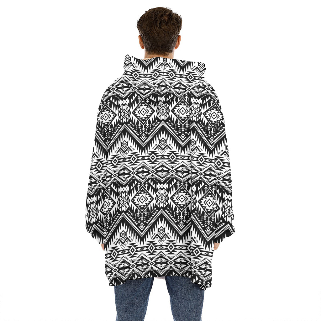 Black And White Navajo Print Hoodie Blanket