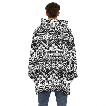 Black And White Navajo Print Hoodie Blanket