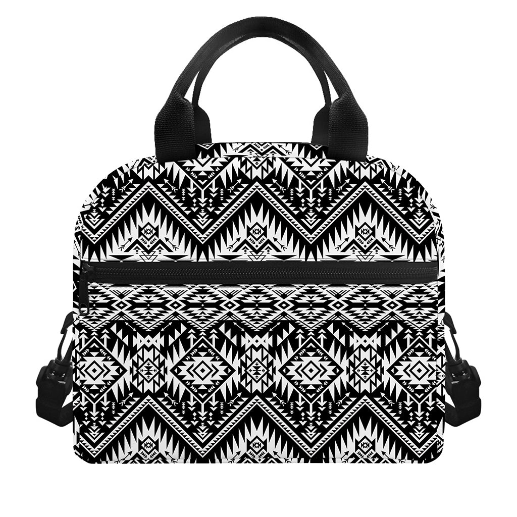 Black And White Navajo Print Insulated Lunch Bag