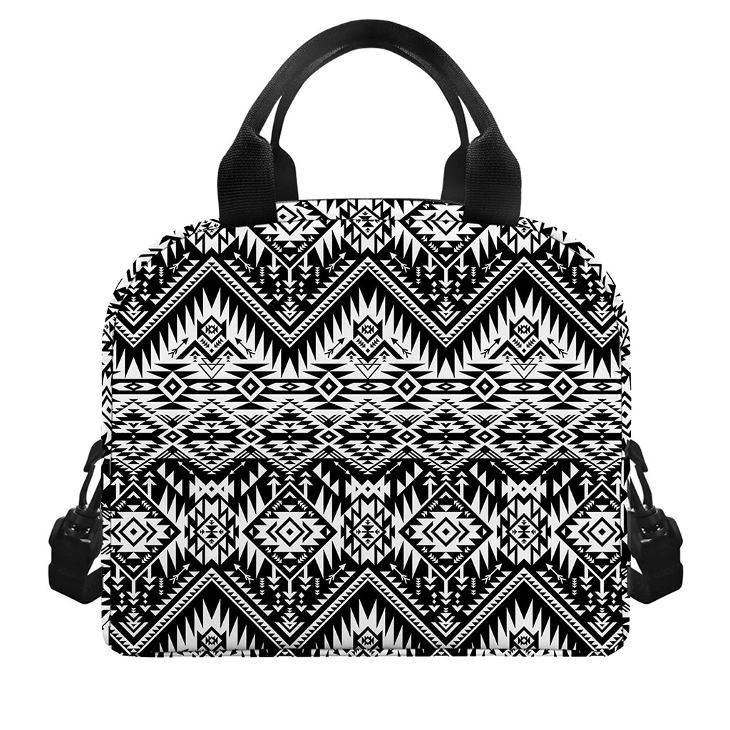 Black And White Navajo Print Insulated Lunch Bag