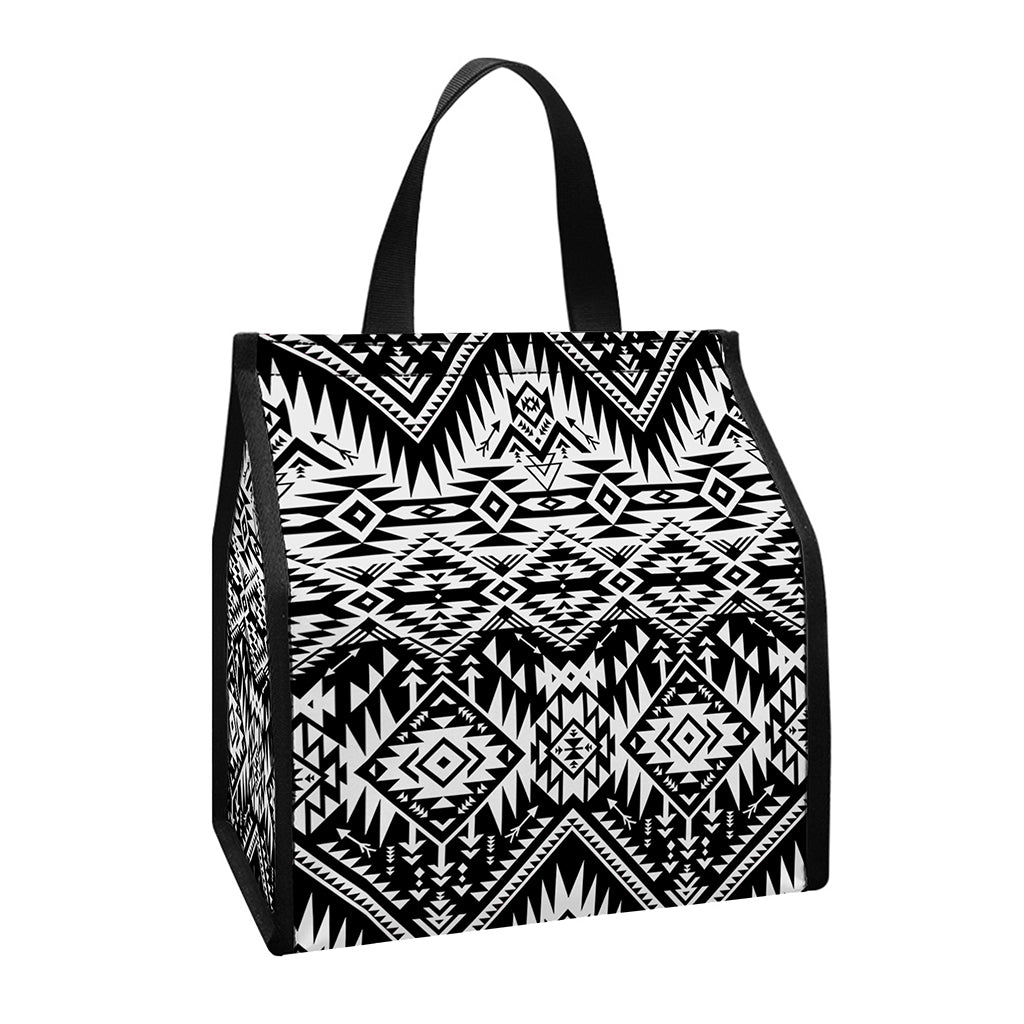 Black And White Navajo Print Insulated Lunch Tote