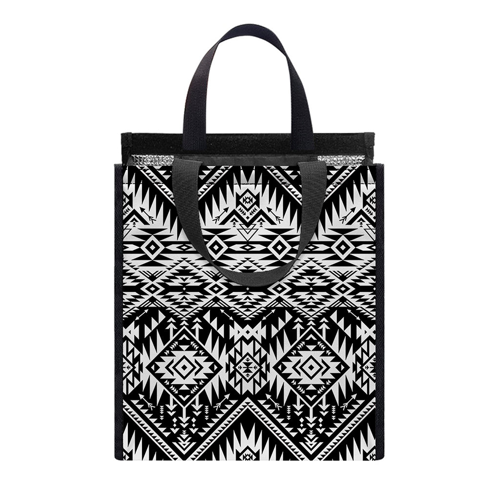 Black And White Navajo Print Insulated Lunch Tote