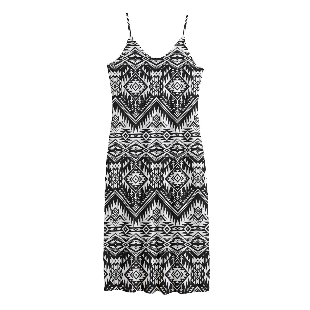 Black And White Navajo Print Jersey Midi Cami Dress