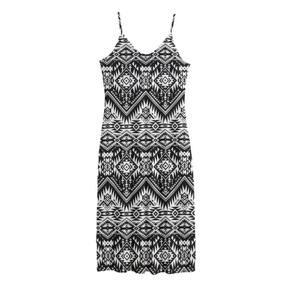 Black And White Navajo Print Jersey Midi Cami Dress