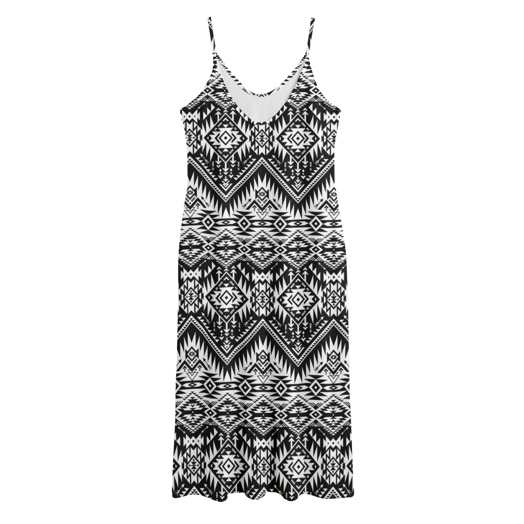 Black And White Navajo Print Jersey Midi Cami Dress