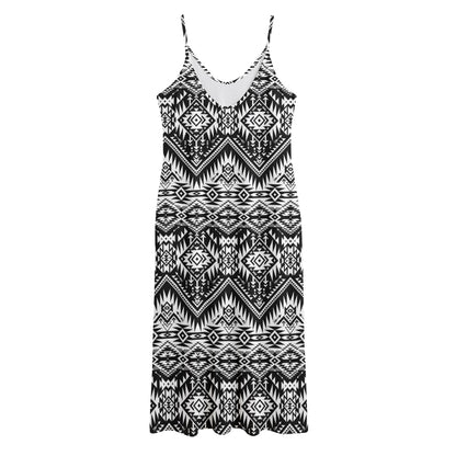 Black And White Navajo Print Jersey Midi Cami Dress