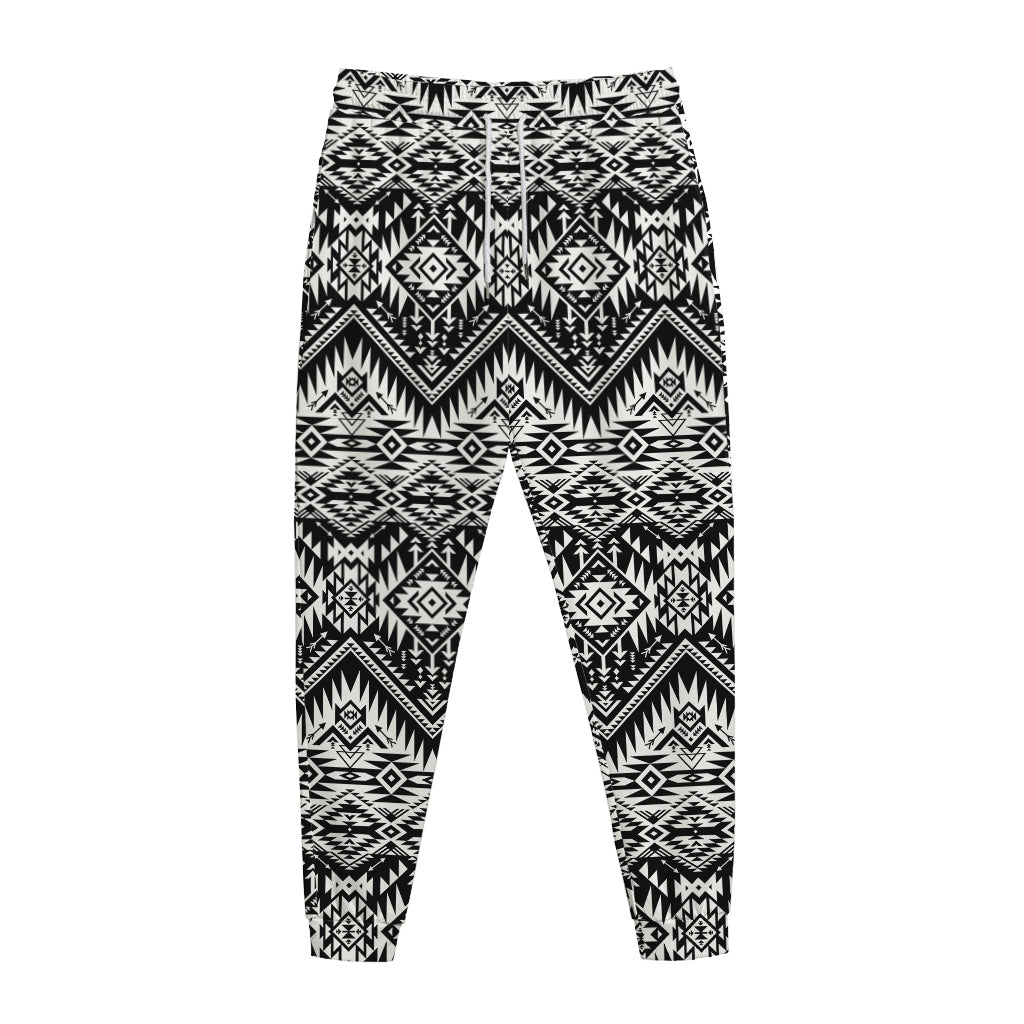 Black And White Navajo Print Jogger Pants