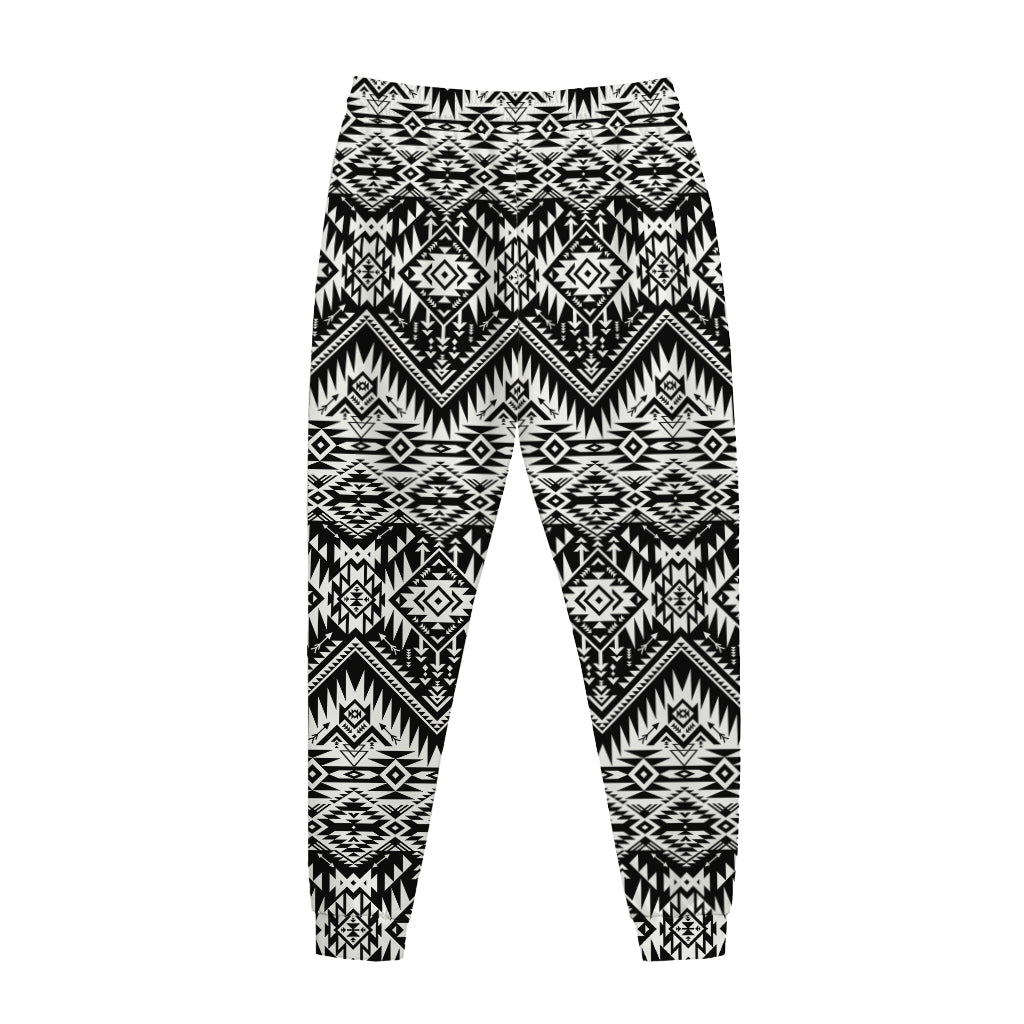 Black And White Navajo Print Jogger Pants
