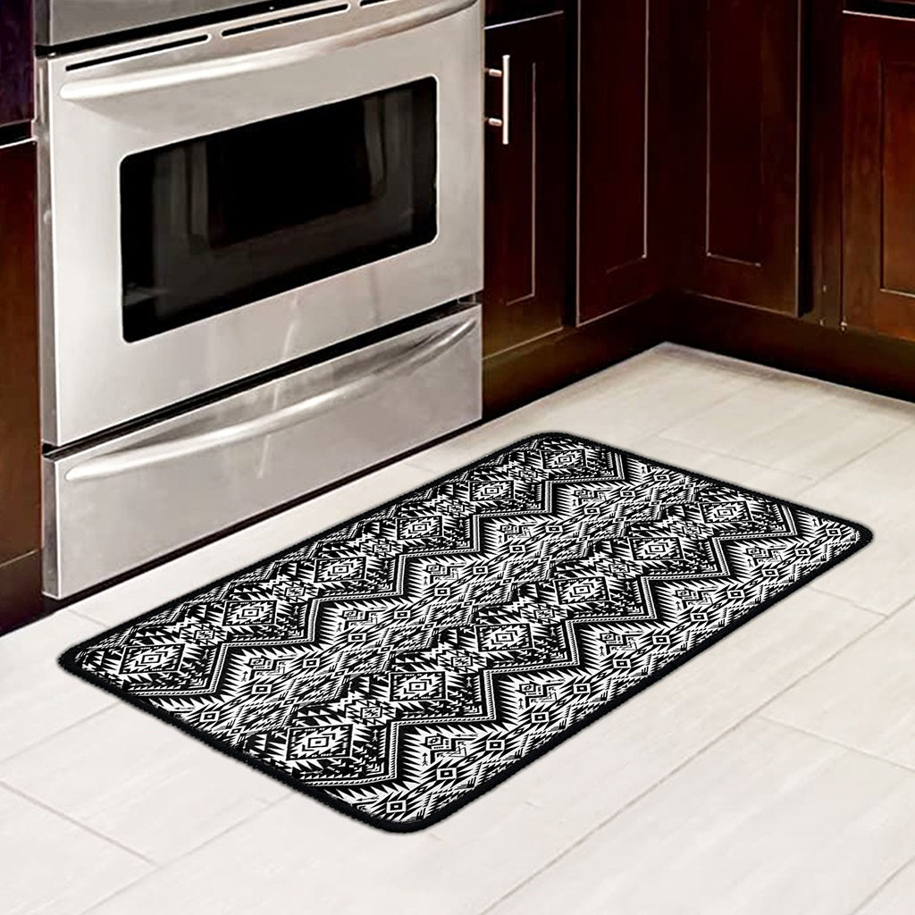 Black And White Navajo Print Kitchen Mat