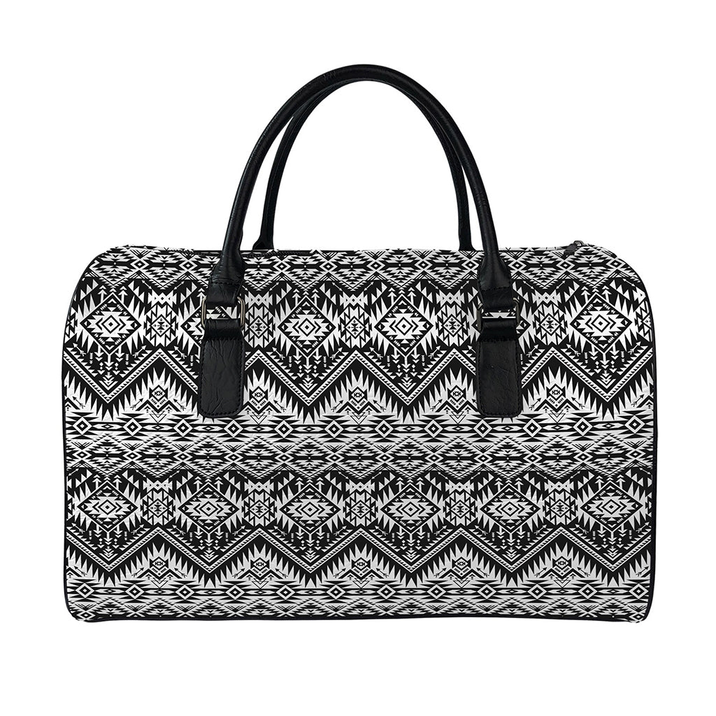 Black And White Navajo Print Leather Duffle Bag