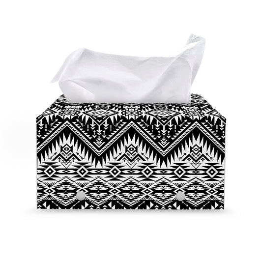 Black And White Navajo Print Leather Tissue Box Cover