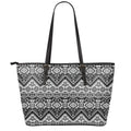 Black And White Navajo Print Leather Tote Bag With Zipper