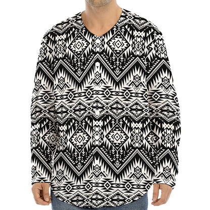 Black And White Navajo Print Long Sleeve Baseball Jersey
