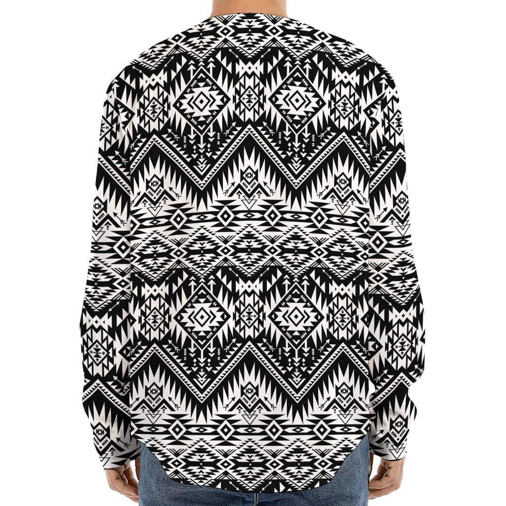 Black And White Navajo Print Long Sleeve Baseball Jersey