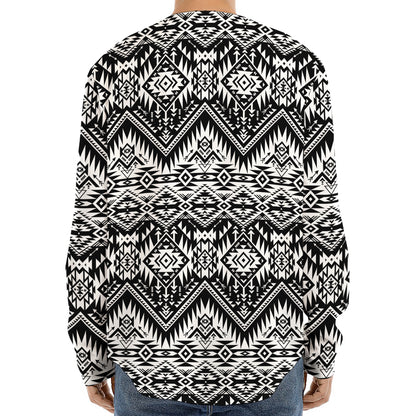 Black And White Navajo Print Long Sleeve Baseball Jersey