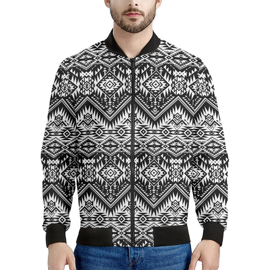 Black And White Navajo Print Men's Bomber Jacket