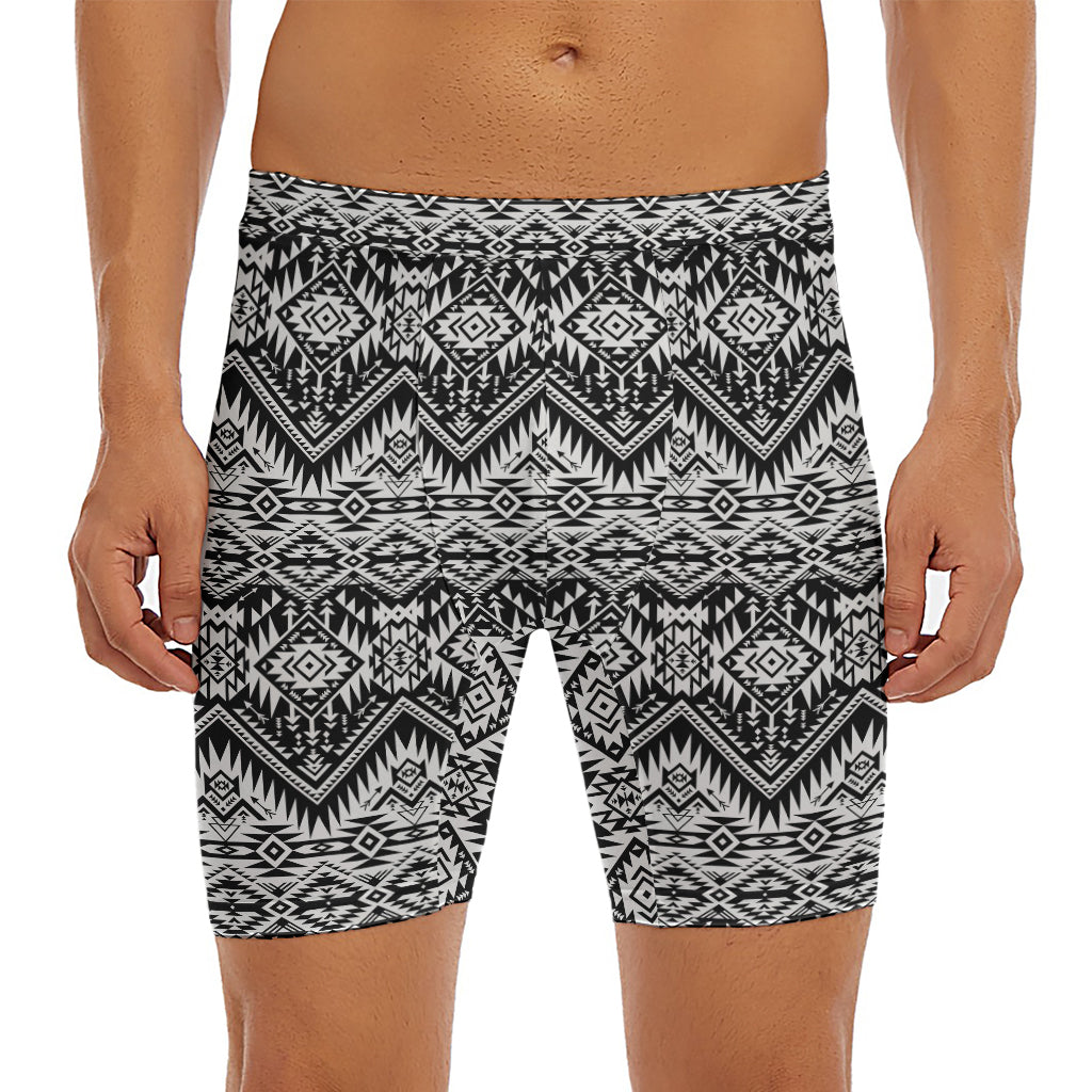 Black And White Navajo Print Men's Long Boxer Briefs