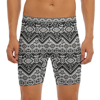 Black And White Navajo Print Men's Long Boxer Briefs