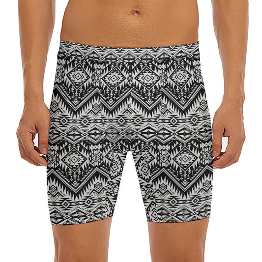Black And White Navajo Print Men's Long Boxer Briefs