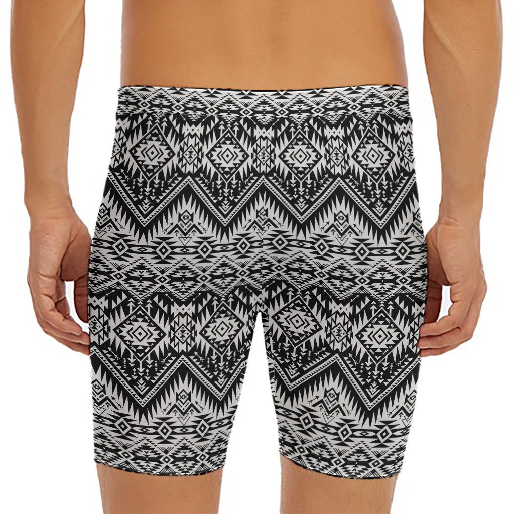 Black And White Navajo Print Men's Long Boxer Briefs