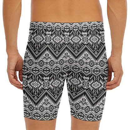 Black And White Navajo Print Men's Long Boxer Briefs