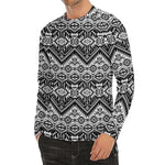 Black And White Navajo Print Men's Long Sleeve Rash Guard