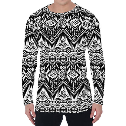 Black And White Navajo Print Men's Long Sleeve T-Shirt